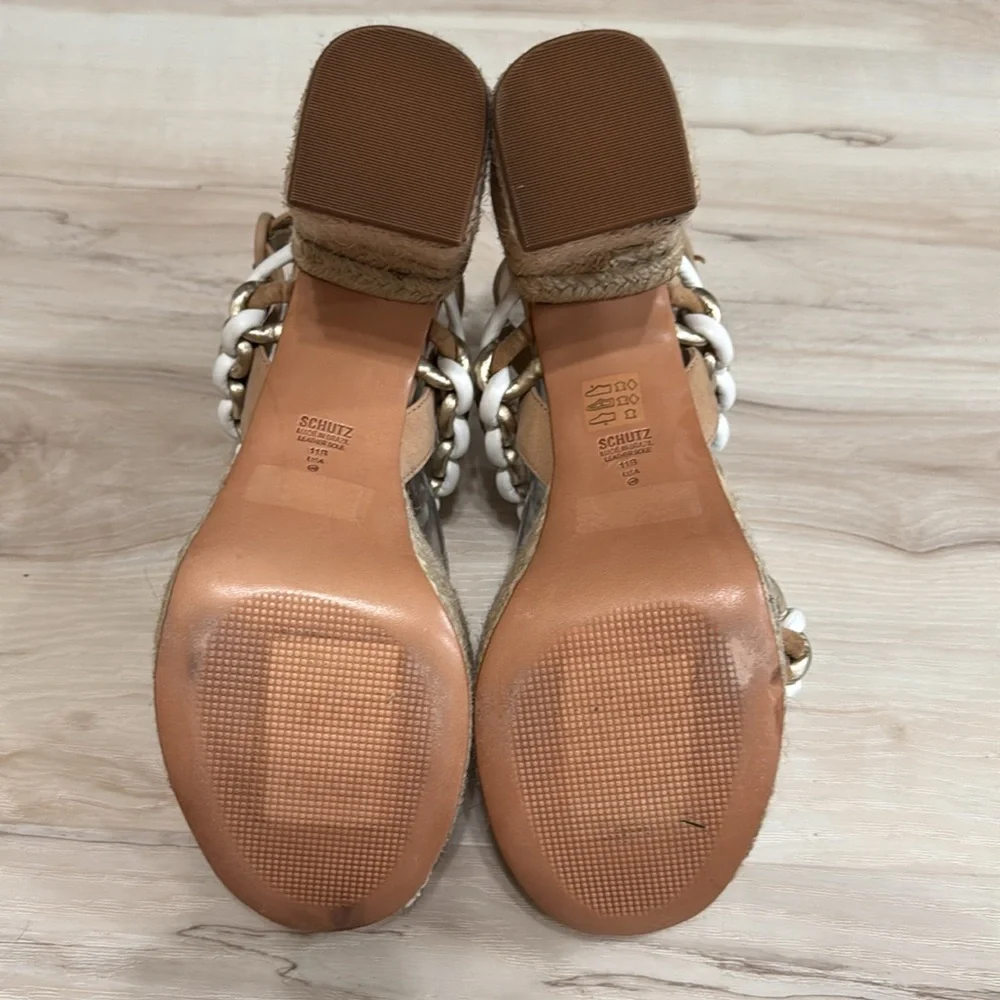 SCHUTZ Juliet Platform Sandals Chain Detail Espadrille Block Heel Size 11